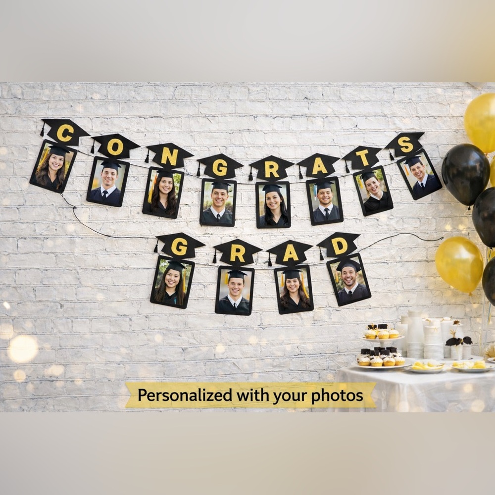 Graduation Photo Banner - Black and Gold